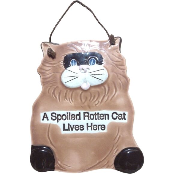 Smoky Mountain Pottery Spoiled Rotten Cat Orange Brown Sign Wall Plaque 1994 - Picture 7 of 7